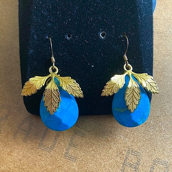 Blue Drop Earrings with Gold Accents - Picture 5 of 5
